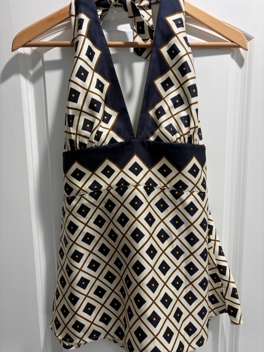 Jcrew Halter Geo Diamond Print Dress Top in Navy & Cream